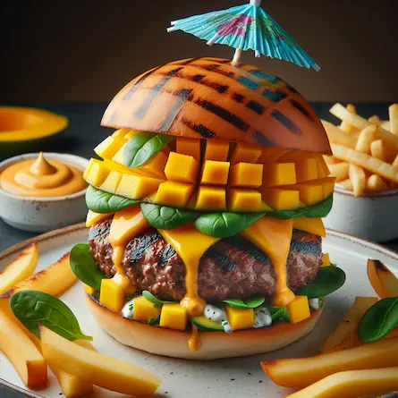 Exotic Delight: Tropical Mango Beef Burger - A Perfect Blend of Savory and Sweet!